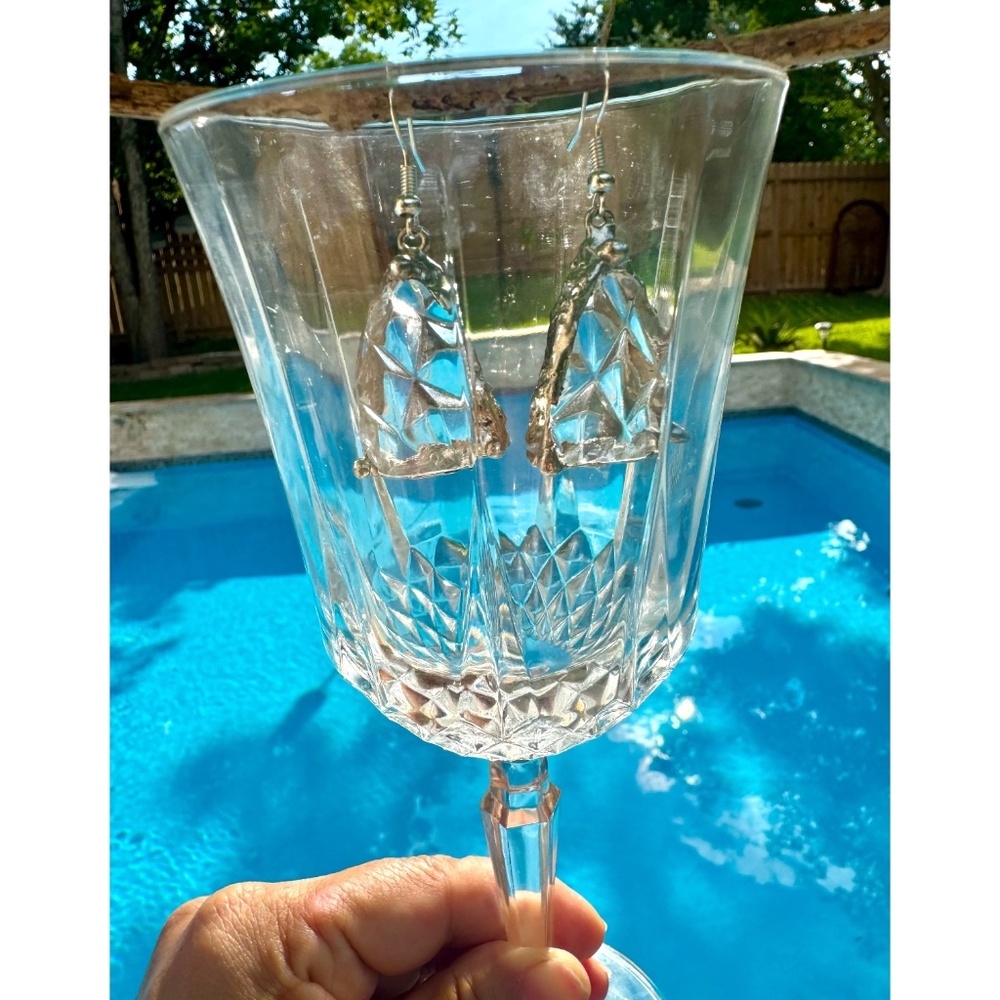 Handcrafted Anchor Hocking Crystal Earrings With Silver Blend Bezel & 925 Hooks - Picture 7 of 16